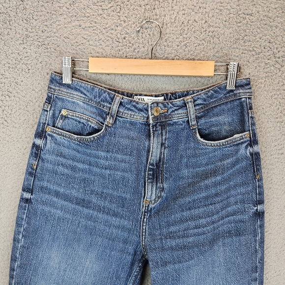 Zara Womens Jeans Sz 8 Blue Denim Split Inside Hem 90's High Waisted Stretch - Picture 2 of 11